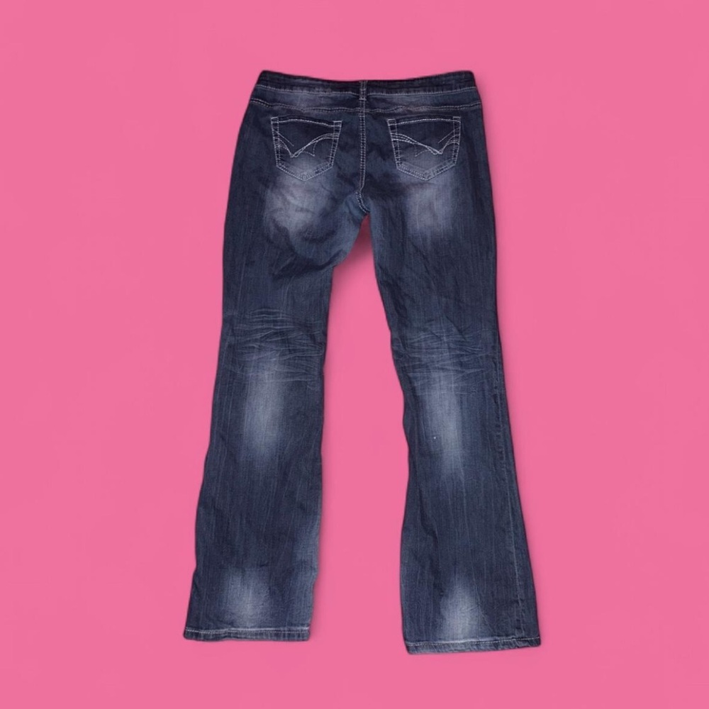 Dark wash mid rise boot denim jeans